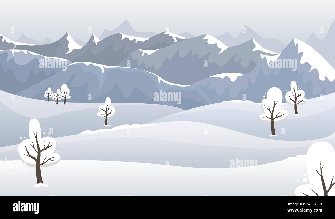 Winter mountain landscape in blue tones. Flat vector illustration Stock ...