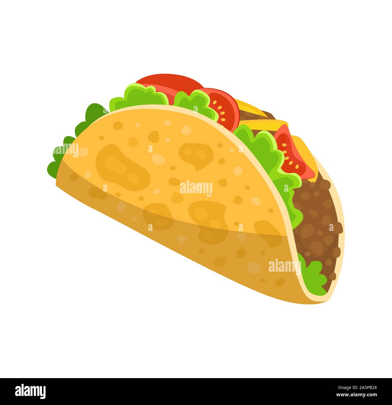 Traditional mexican food - taco, delicious tacos, isolated on white Stock Vector