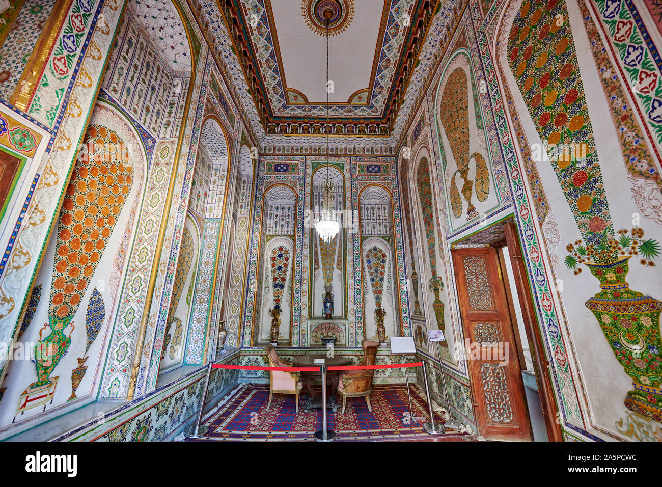 magnificently decoration inside Summer Residential Palace, Sitorai Mohi Hossa or Sitorai Mohi Khosa of last Emir, Amir Said Olimkhan,  Bukhara Stock Photo