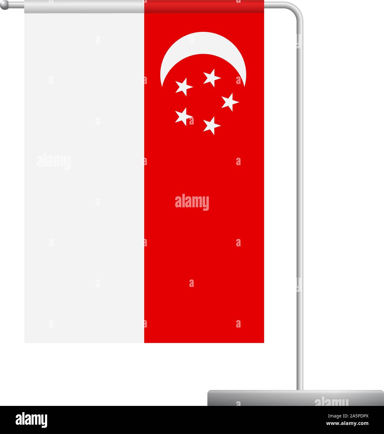 Singapore table flag. Metal flagpole. National flag of Singapore vector