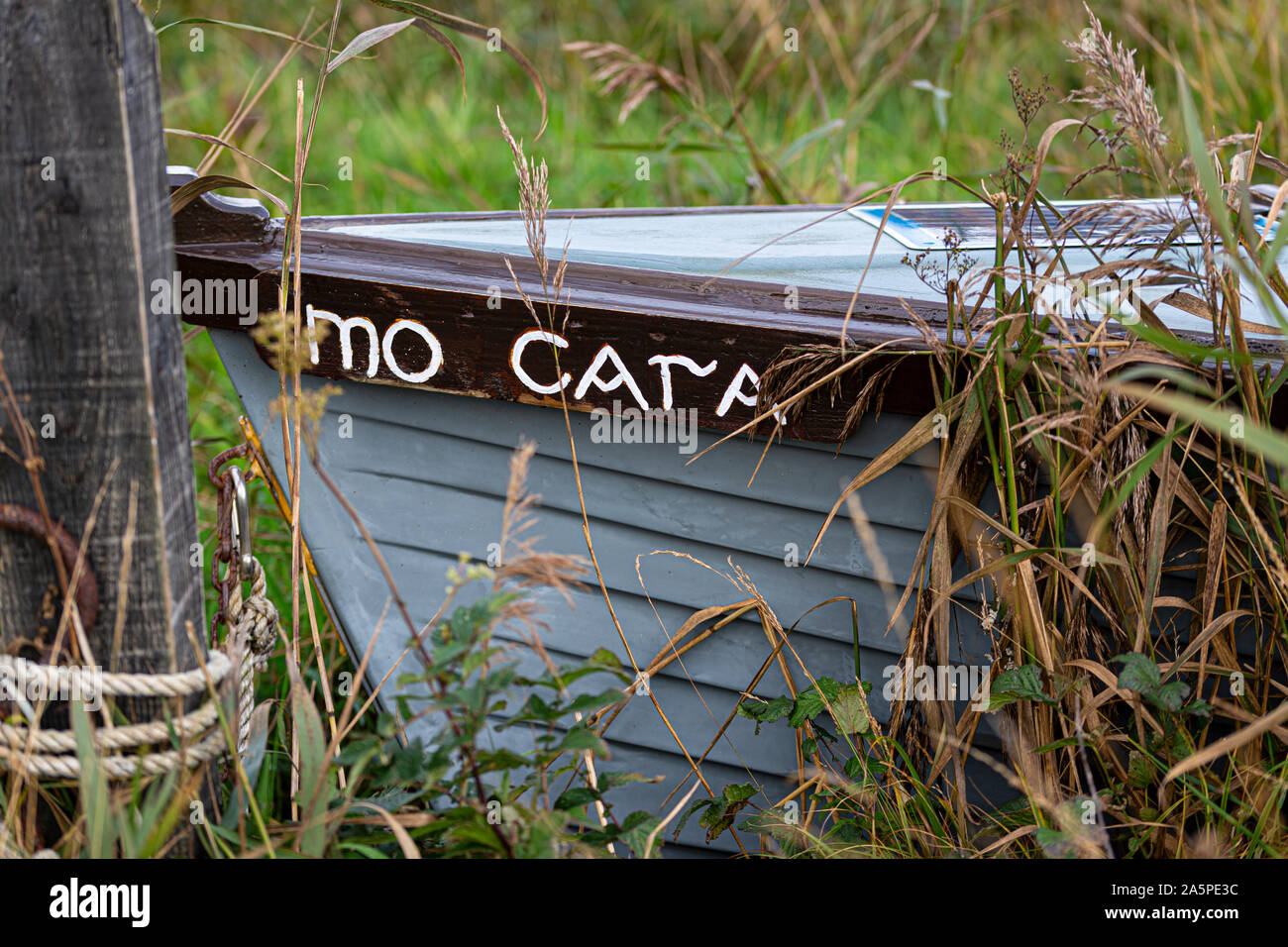 Rowing Boat with Mo Cara, My Friend, Irish language, Lough Currane, Waterville, County Kerry, Ireland Stock Photo