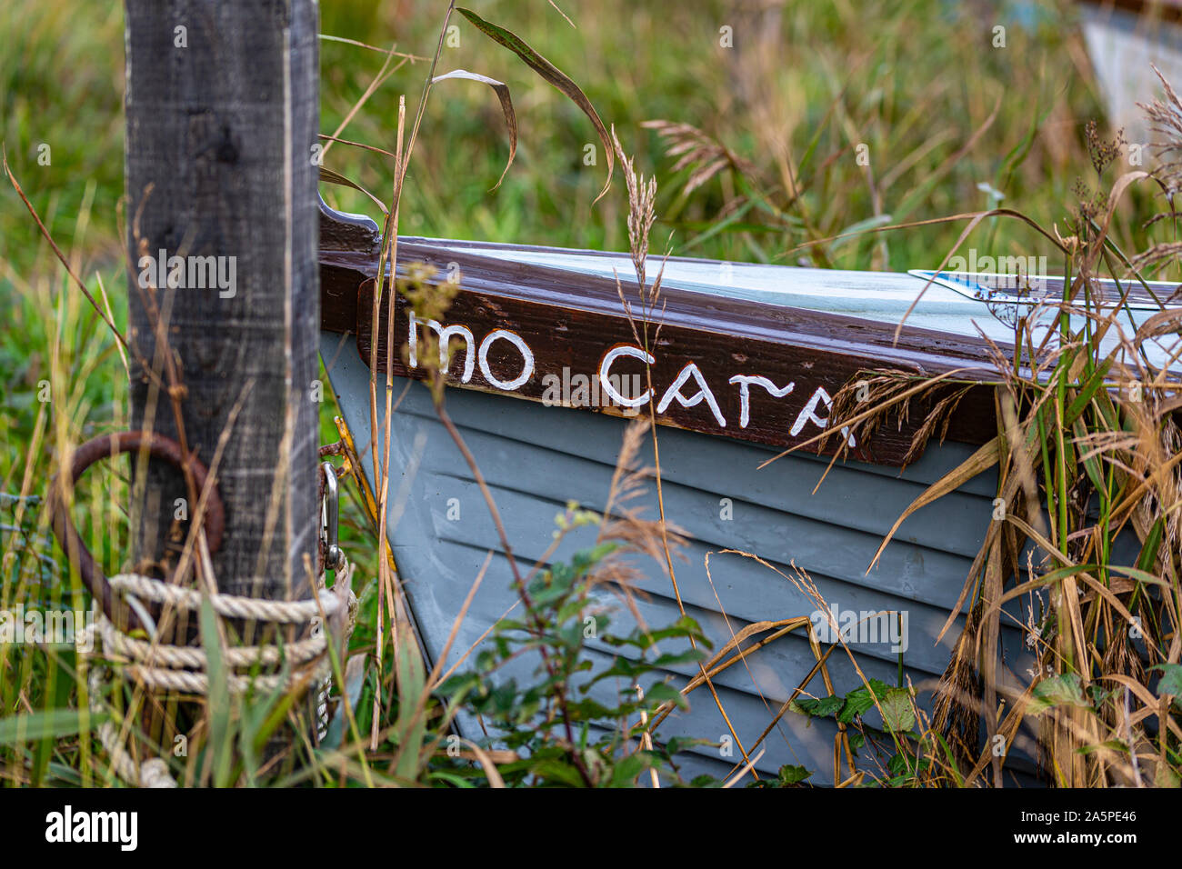 Rowing Boat with Mo Cara, My Friend, Irish language, Lough Currane, Waterville, County Kerry, Ireland Stock Photo