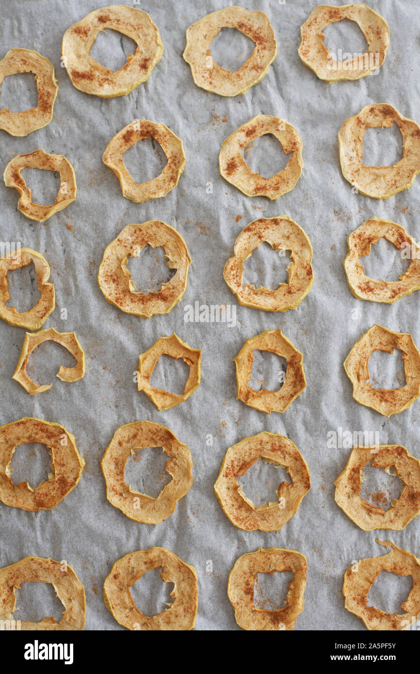 Dried apples on tray Stock Photo