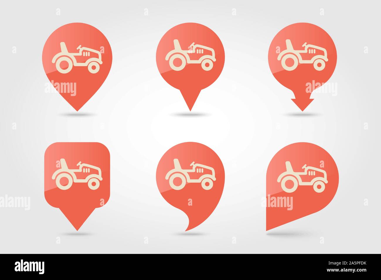Tractor flat vector pin map icon. Map pointer. Map markers. Farmer ...
