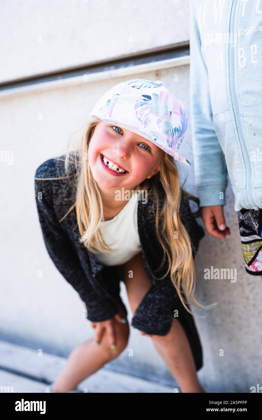 Smiling girl wearing hat Stock Photo