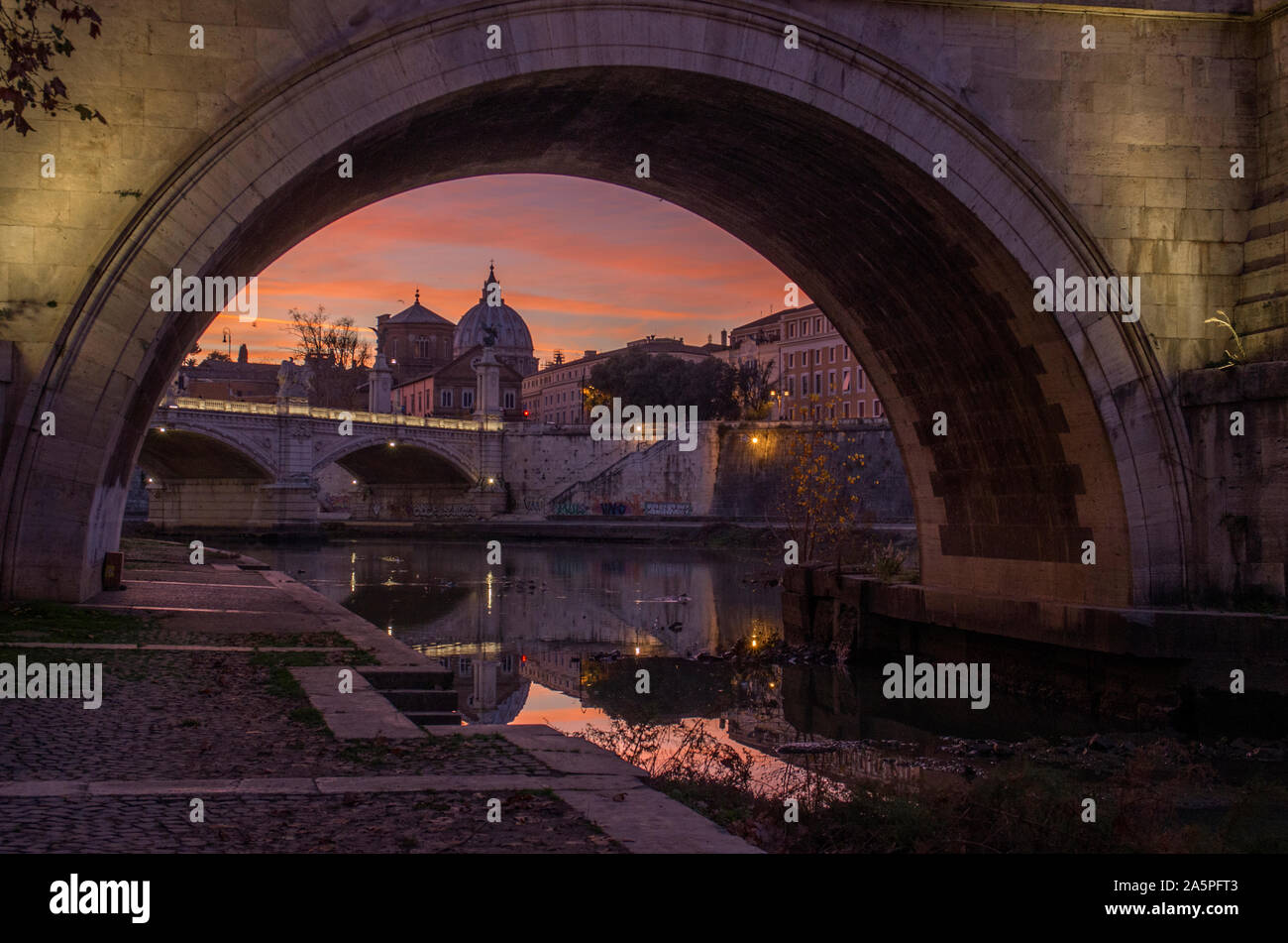 Sunset on the river Tiber, Rome, Italy Stock Photo