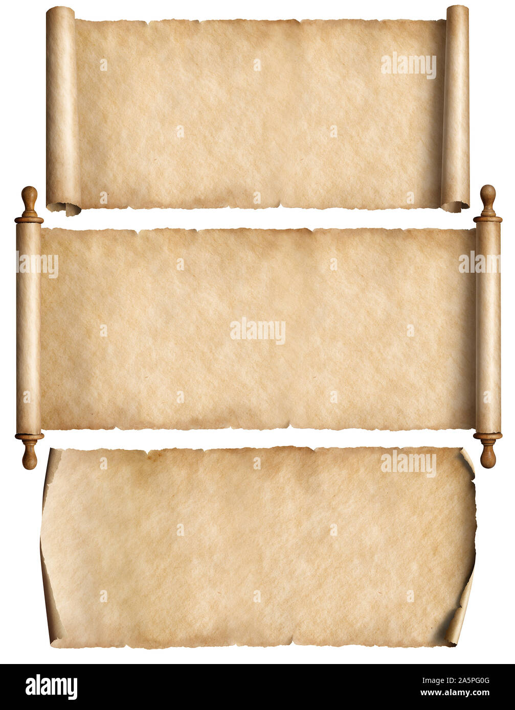 Three horizontal narrow paper scrolls set isolated Stock Photo