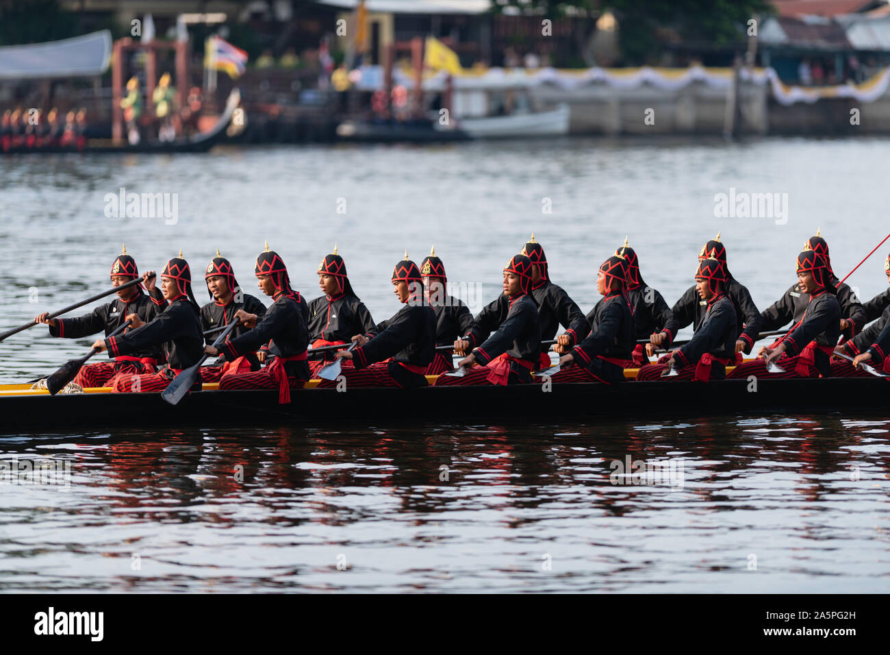 Bangkok, Thailand - October 21, 2019: Thai royal barges participate in a procession on Bangkok's Chao Phraya River. Stock Photo
