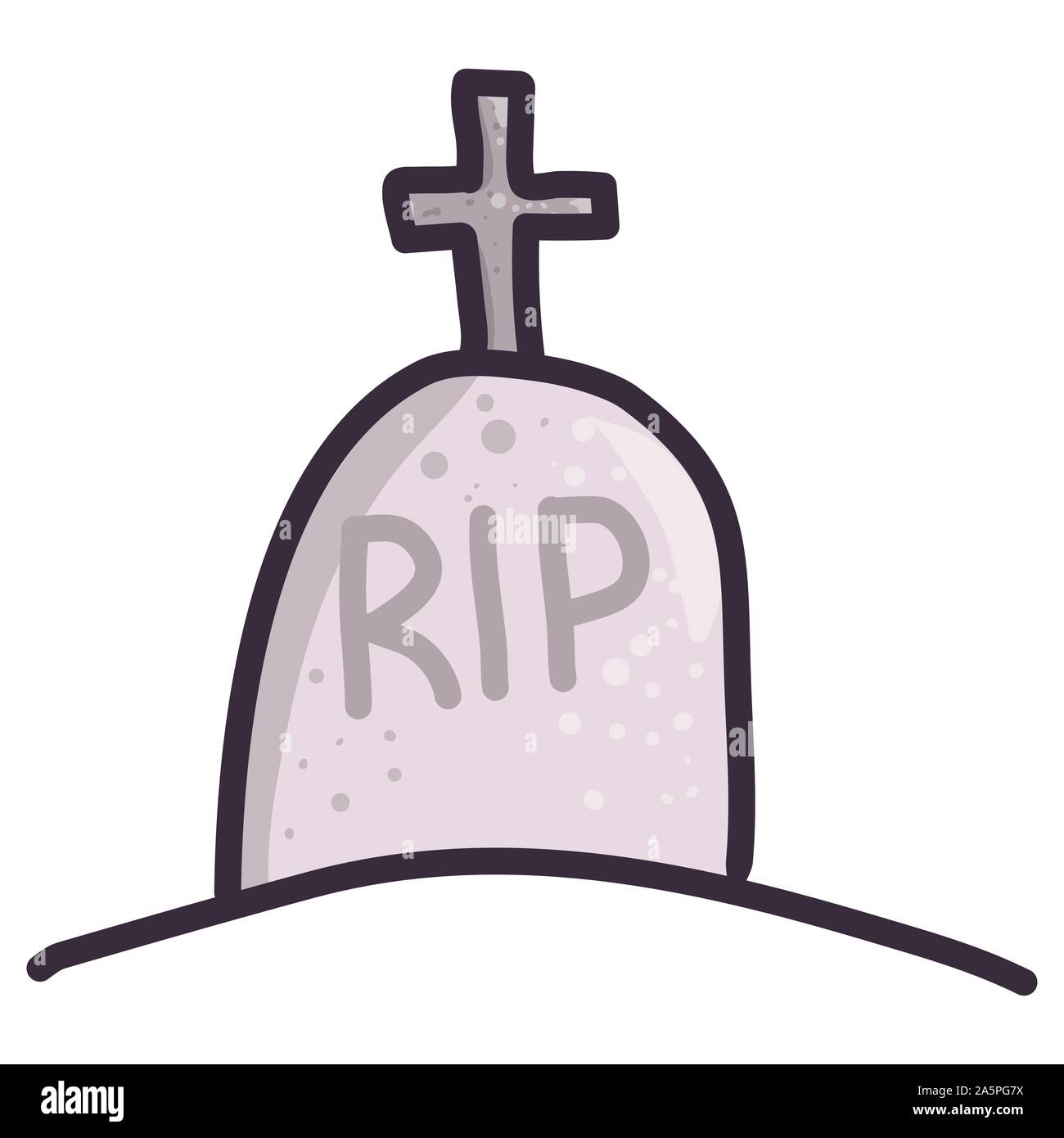 Cartoon illustration with rip gravestone with cross on white background. Flat vector icon. Scary halloween art. Tombstone cemetery isolated. Stock Vector
