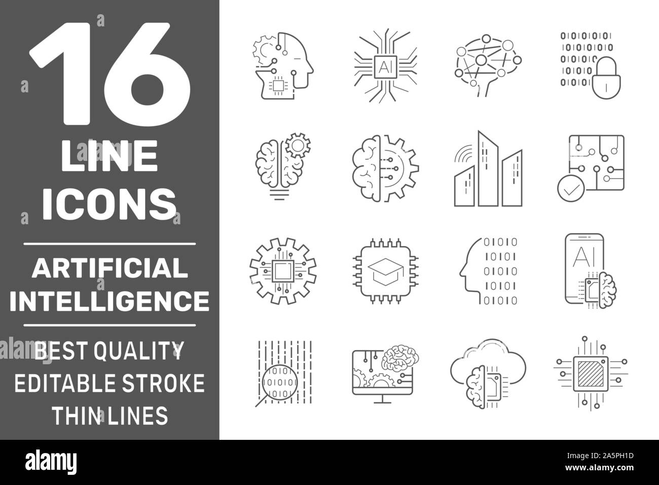 Set of AI, IoT and machine learning line icons. Simple pictograms pack. Modern icons collection in outline style. Vector illustration on a white Stock Vector