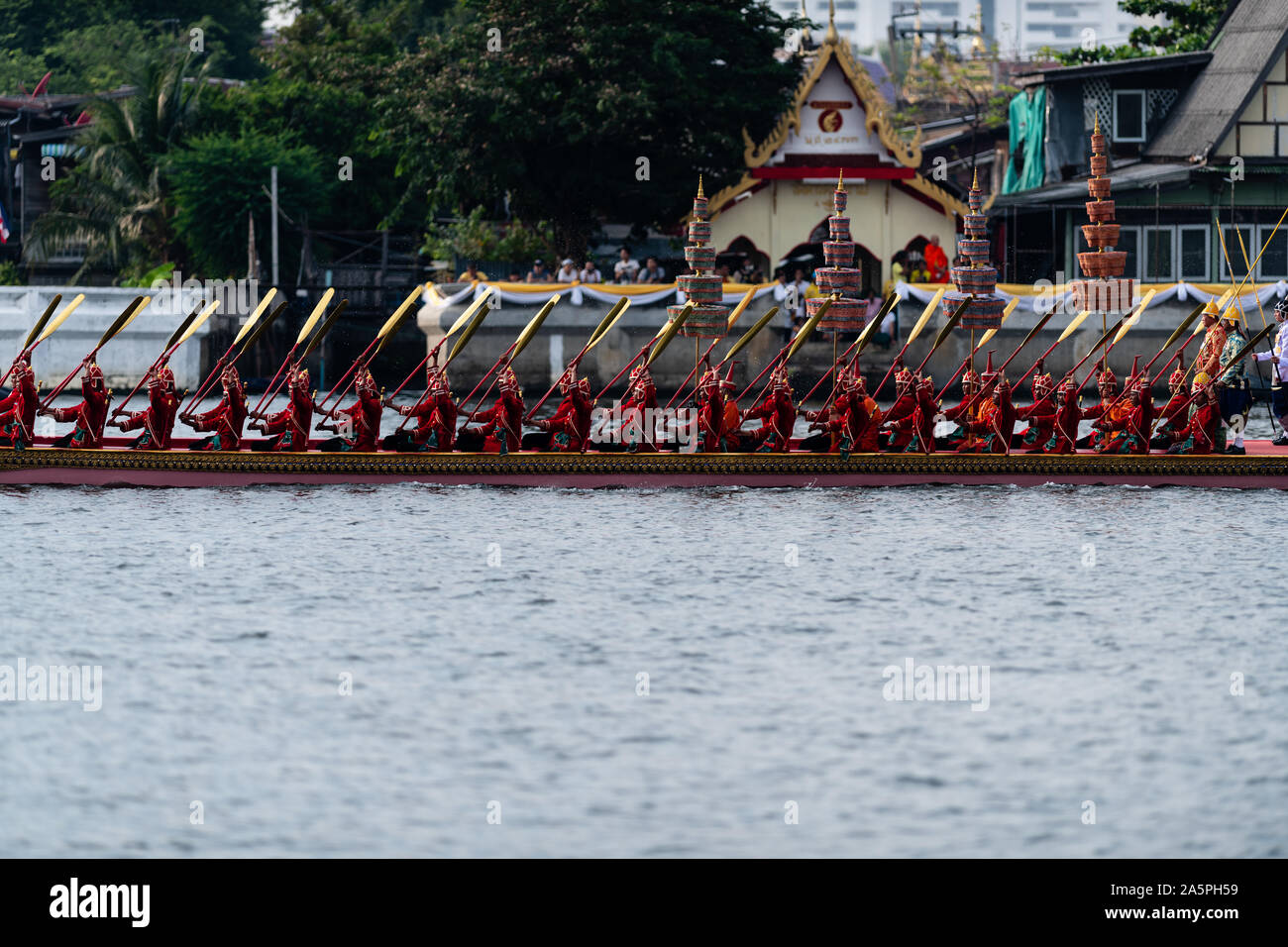 Bangkok, Thailand - October 21, 2019: Thai royal barges participate in a procession on Bangkok's Chao Phraya River. Stock Photo