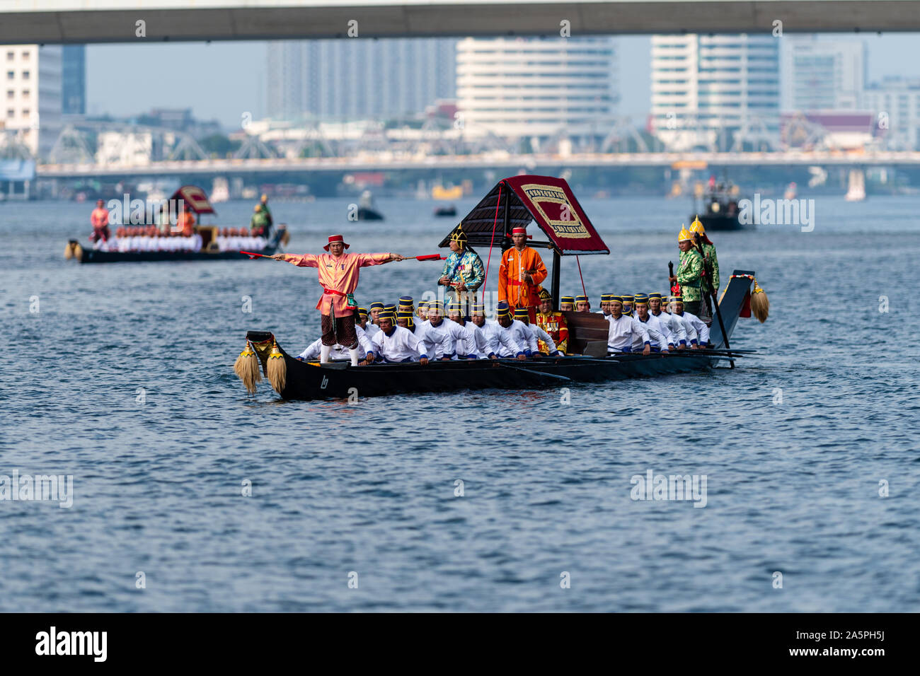 Bangkok, Thailand - October 21, 2019: Thai  royal barges participate in a procession on Bangkok's Chao Phraya River. Stock Photo