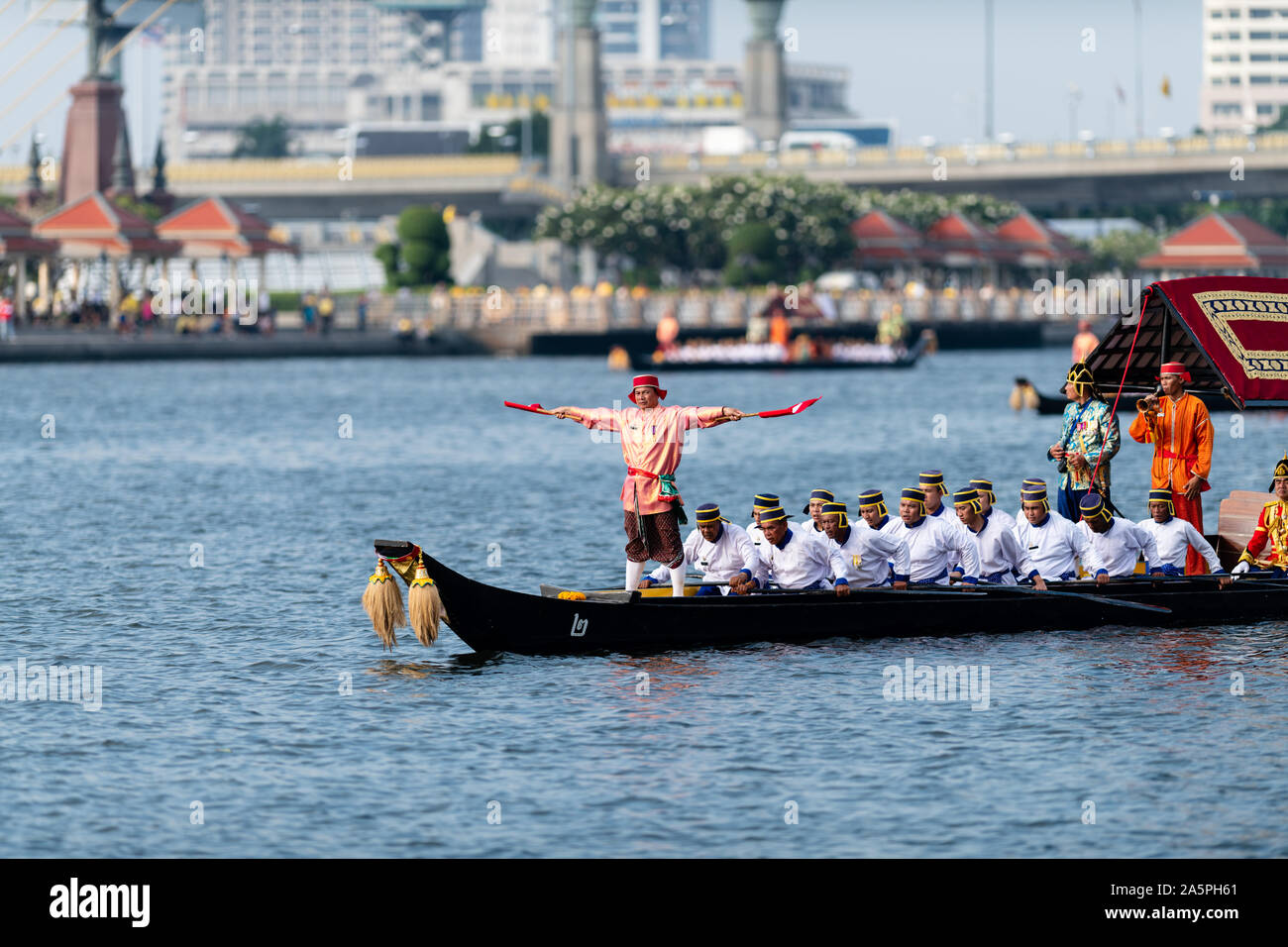 Bangkok, Thailand - October 21, 2019: Thai royal barges participate in a procession on Bangkok's Chao Phraya River. Stock Photo
