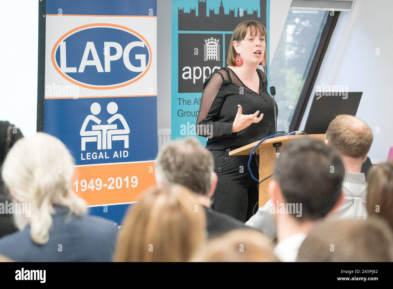 Jess Phillips MP for Birmingham Yardley speaking at the 2019 Legal Aid Practitioners Group (LAPG) annual conference in Aston, Birmingham. Photo date: Stock Photo