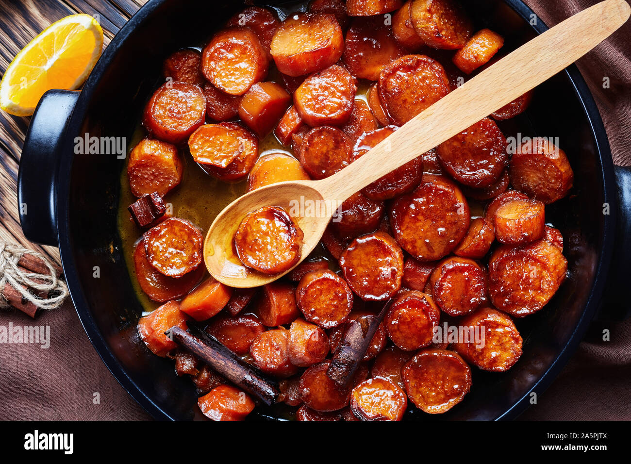 candied yams, sweet potatoes cooked with orange juice, cinnamon, brown