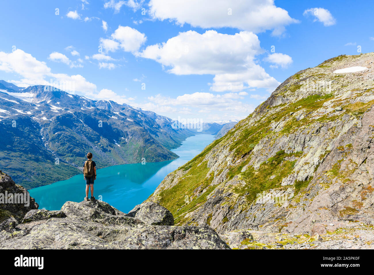Hiker in mountains Stock Photo