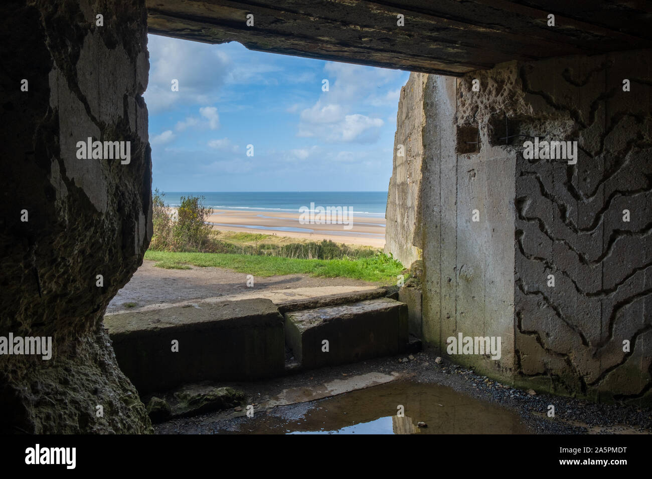 German bunker overlooking Omaha Beach, Normandy, France Stock Photo