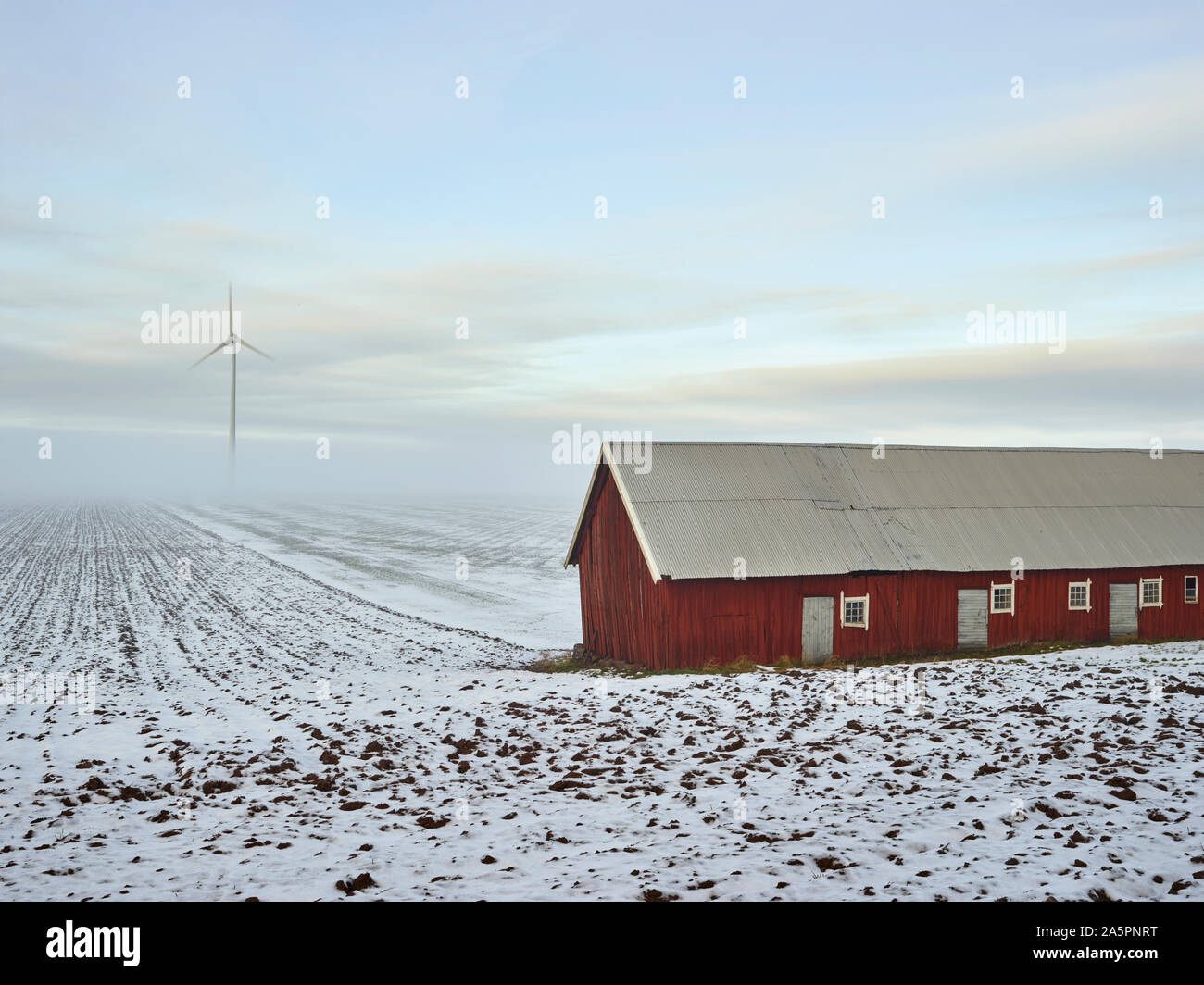 Red barn and wind turbines hi-res stock photography and images - Alamy