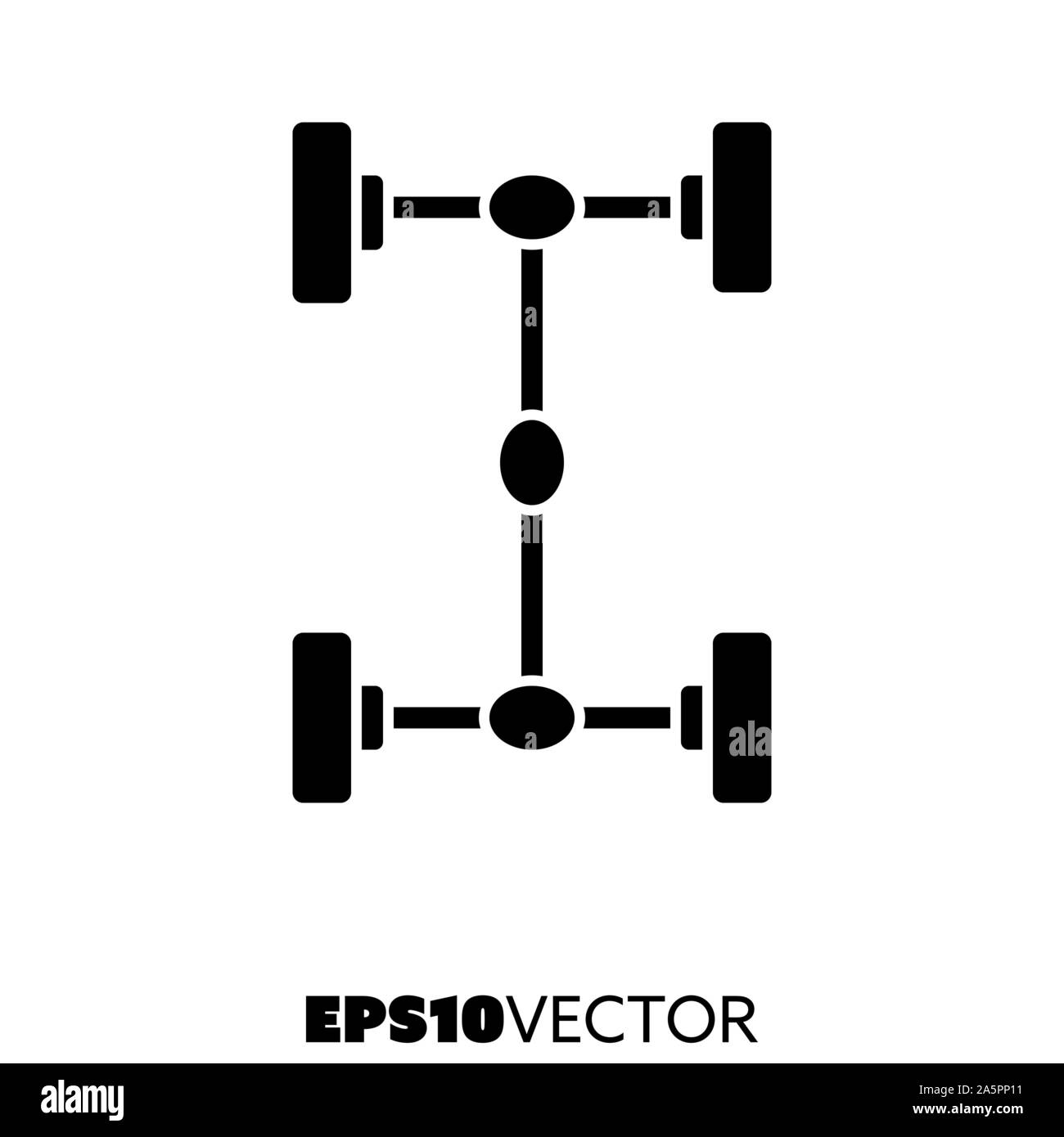 Car axles and wheels solid black icon. Glyph symbol of chassis car