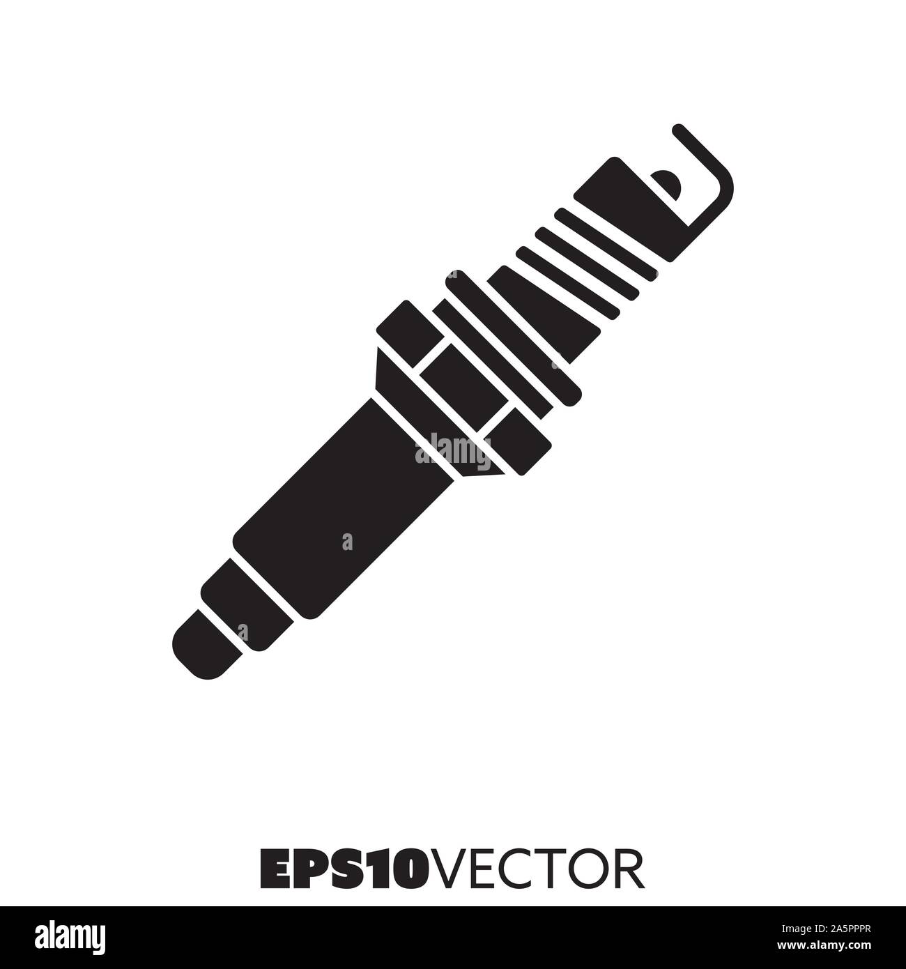 Car spark plug solid black icon. Glyph symbol of car parts and engine