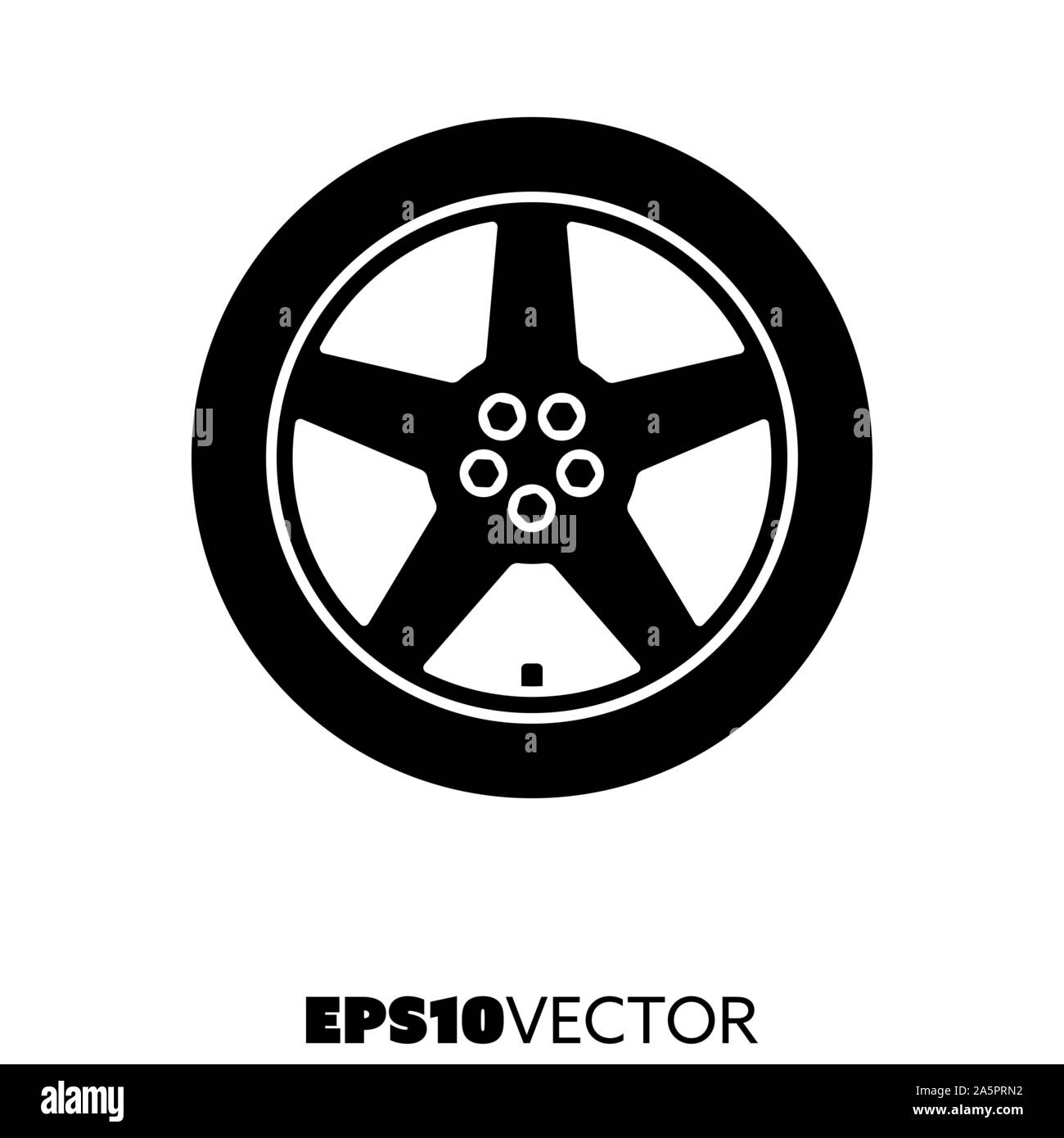 Car alloy wheel solid black icon. Glyph symbol of rim and tire