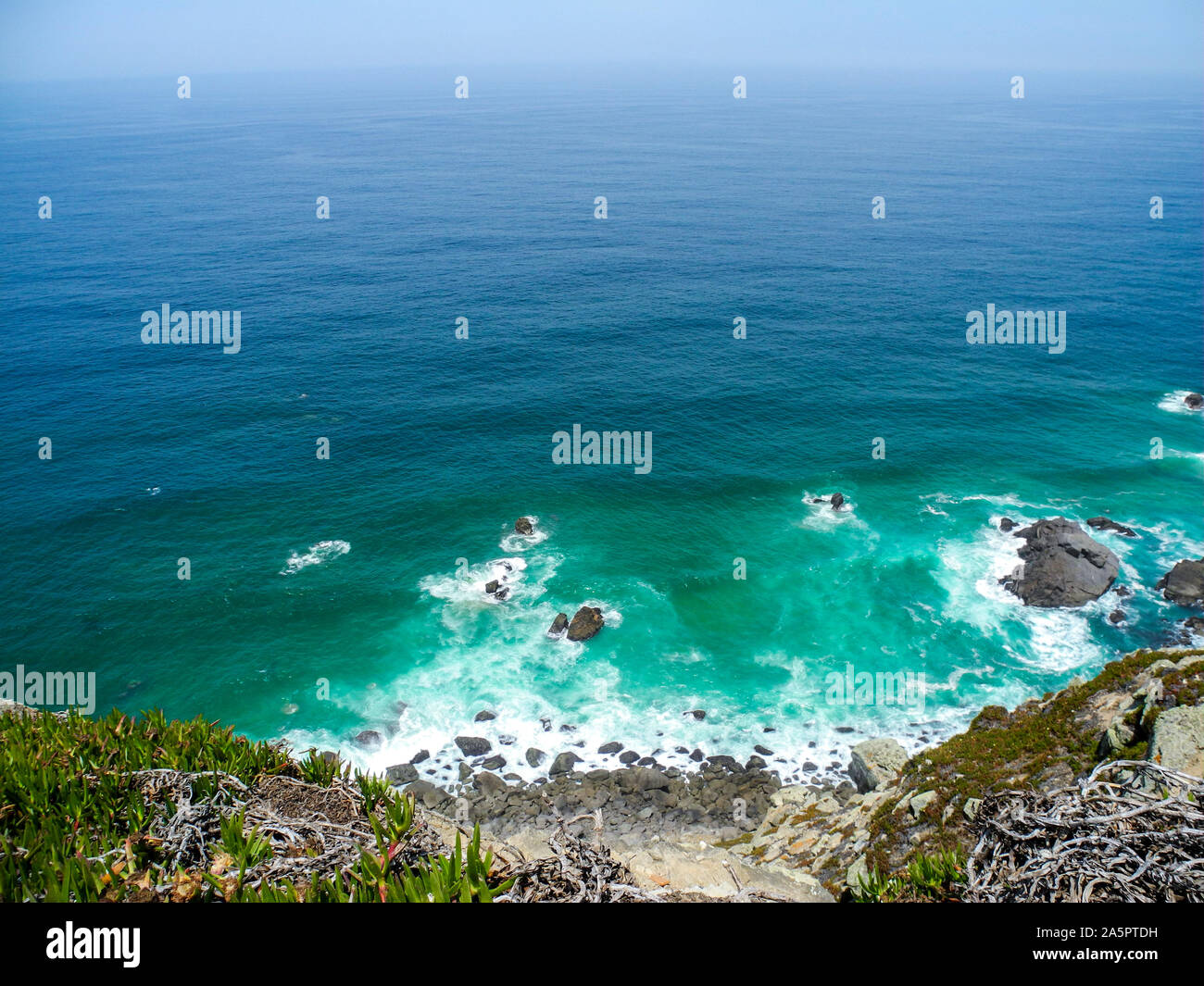 Cabo de Roca (Cape Roca) cliffs, turquoise water of Atlantic ocean ...