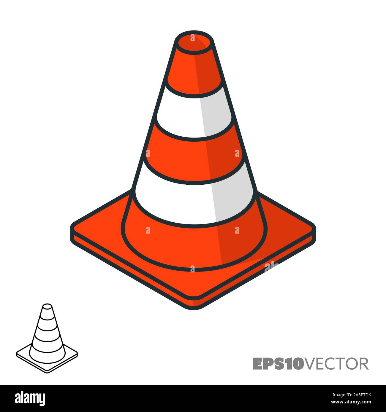 Road cone isometric icon, outline and filled construction symbols. Safety concept vector illustration. Stock Vector