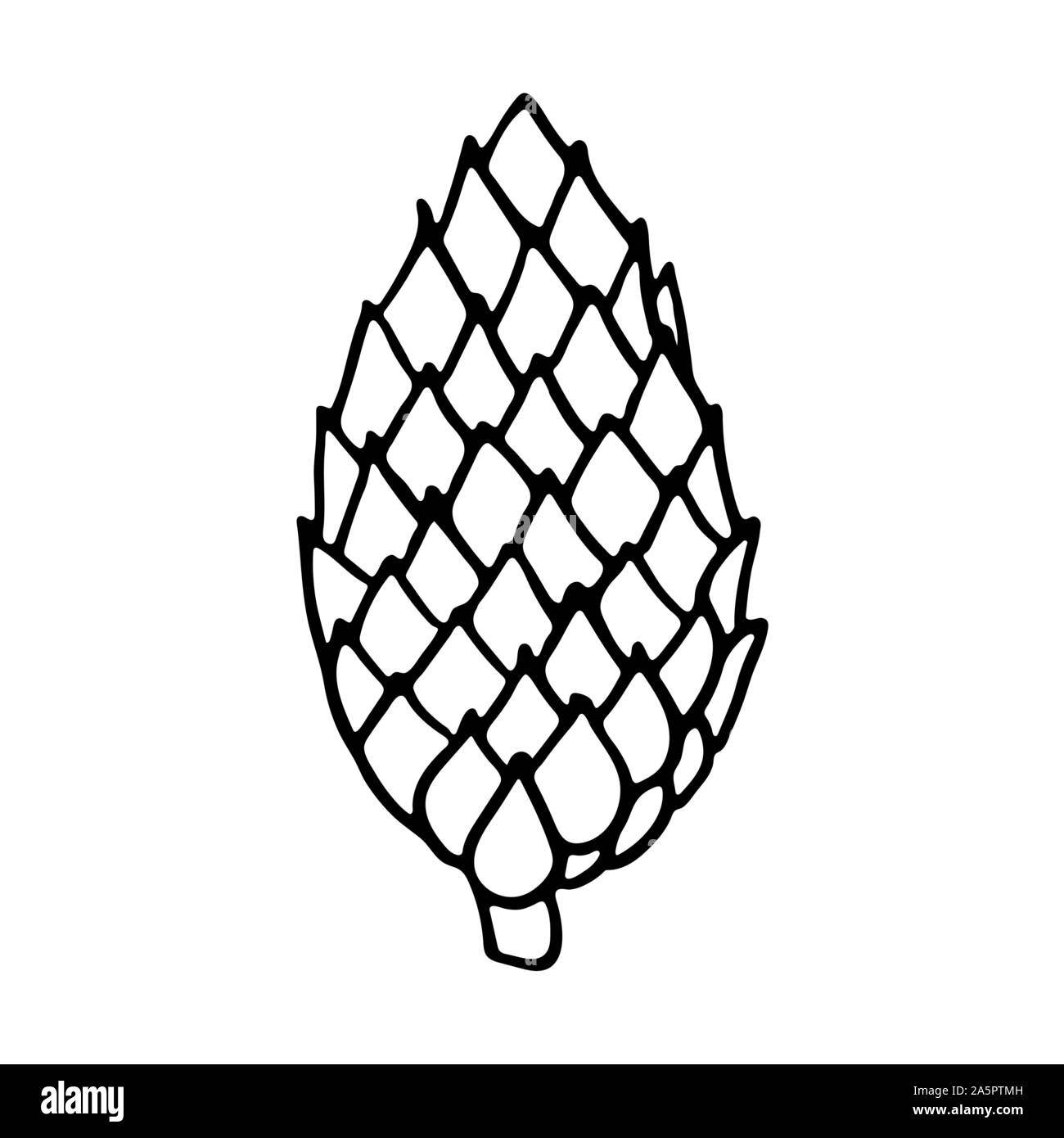 Vector hand drawn outline illustration of pine or fir cone. Black contour doodle, line art style. New Year and Christmas decoration. Coloring book des Stock Vector