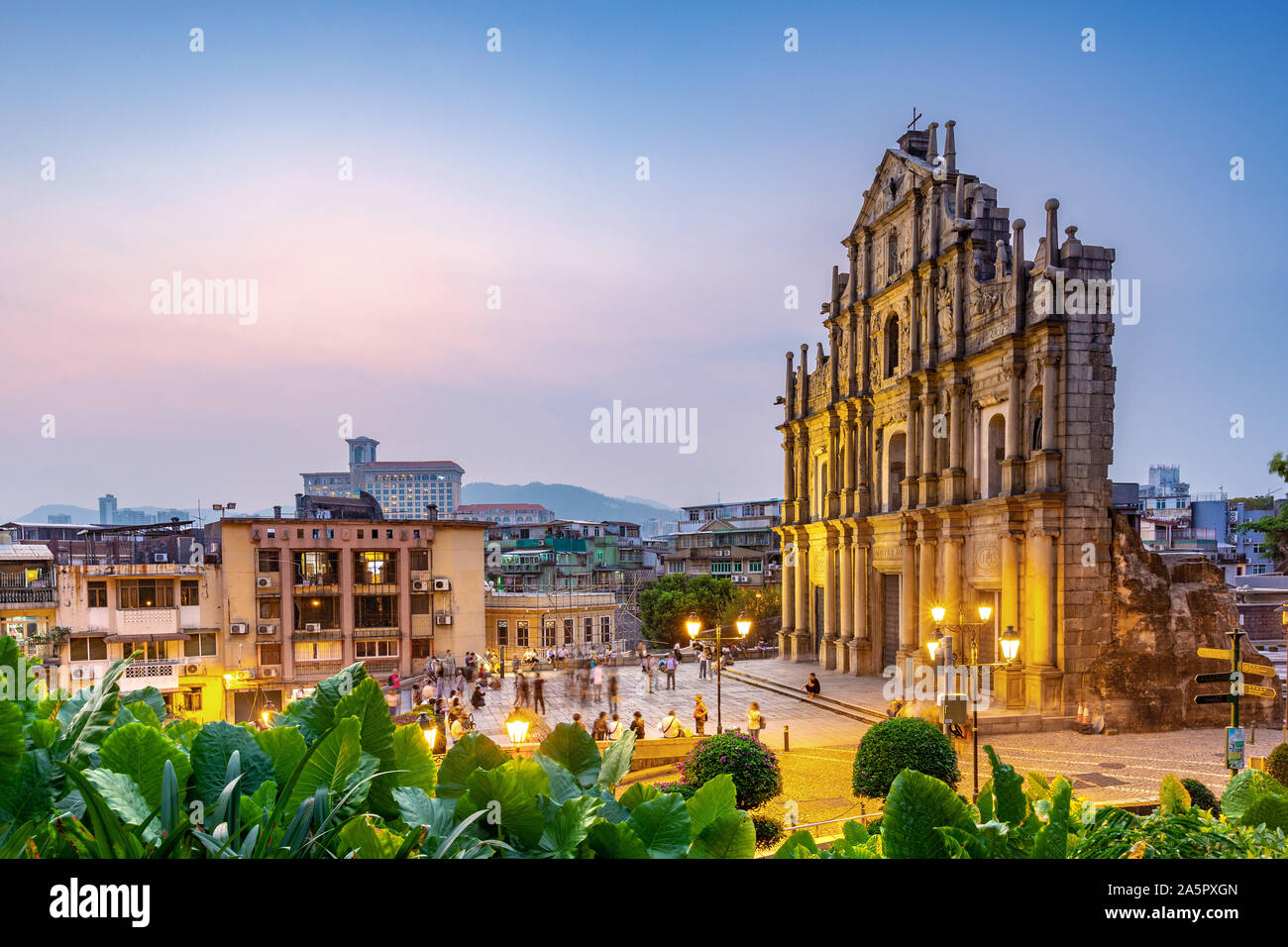 The Ruins of St. Paul's in Macao at night. Stock Photo