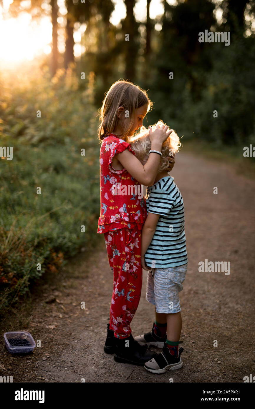 Brother and sister hugging Stock Photo - Alamy