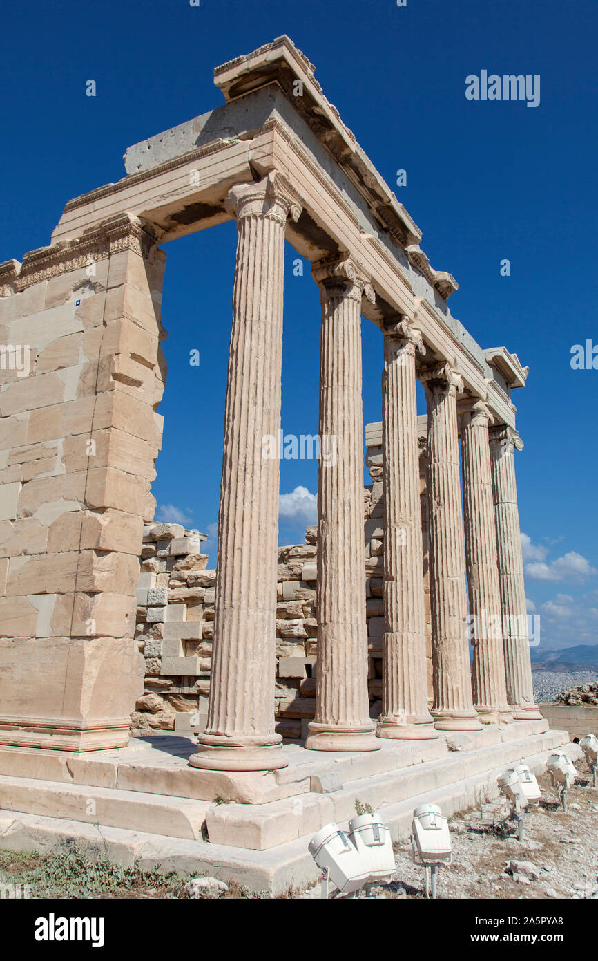 The Erechtheion of Athena at the Acropolis of Athens, Greece. Stock Photo