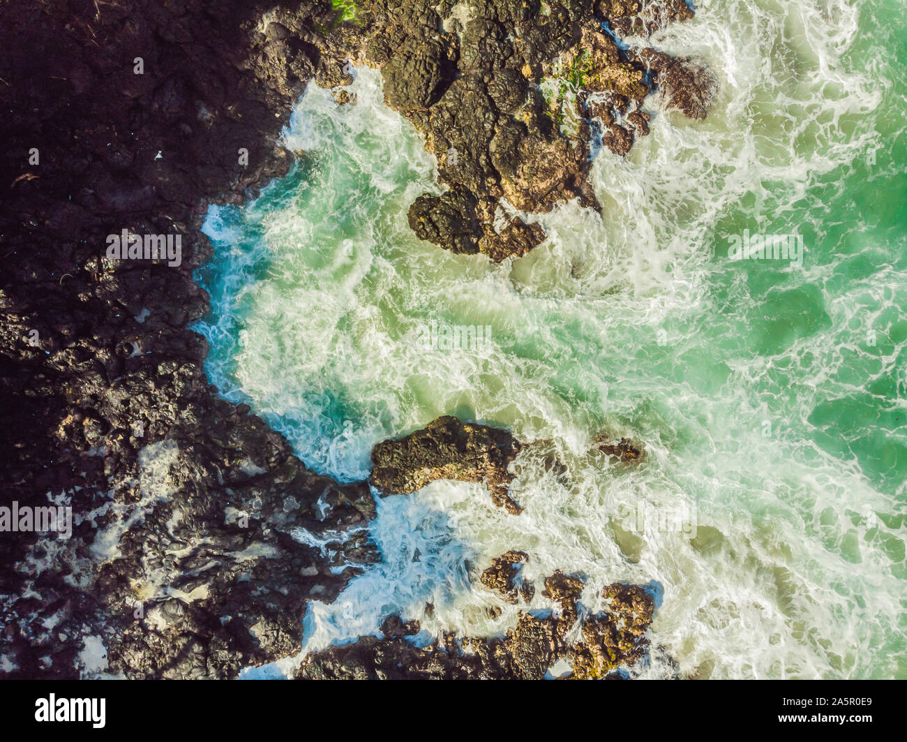 Aerial View Of Ocean Waves And Fantastic Rocky Coast