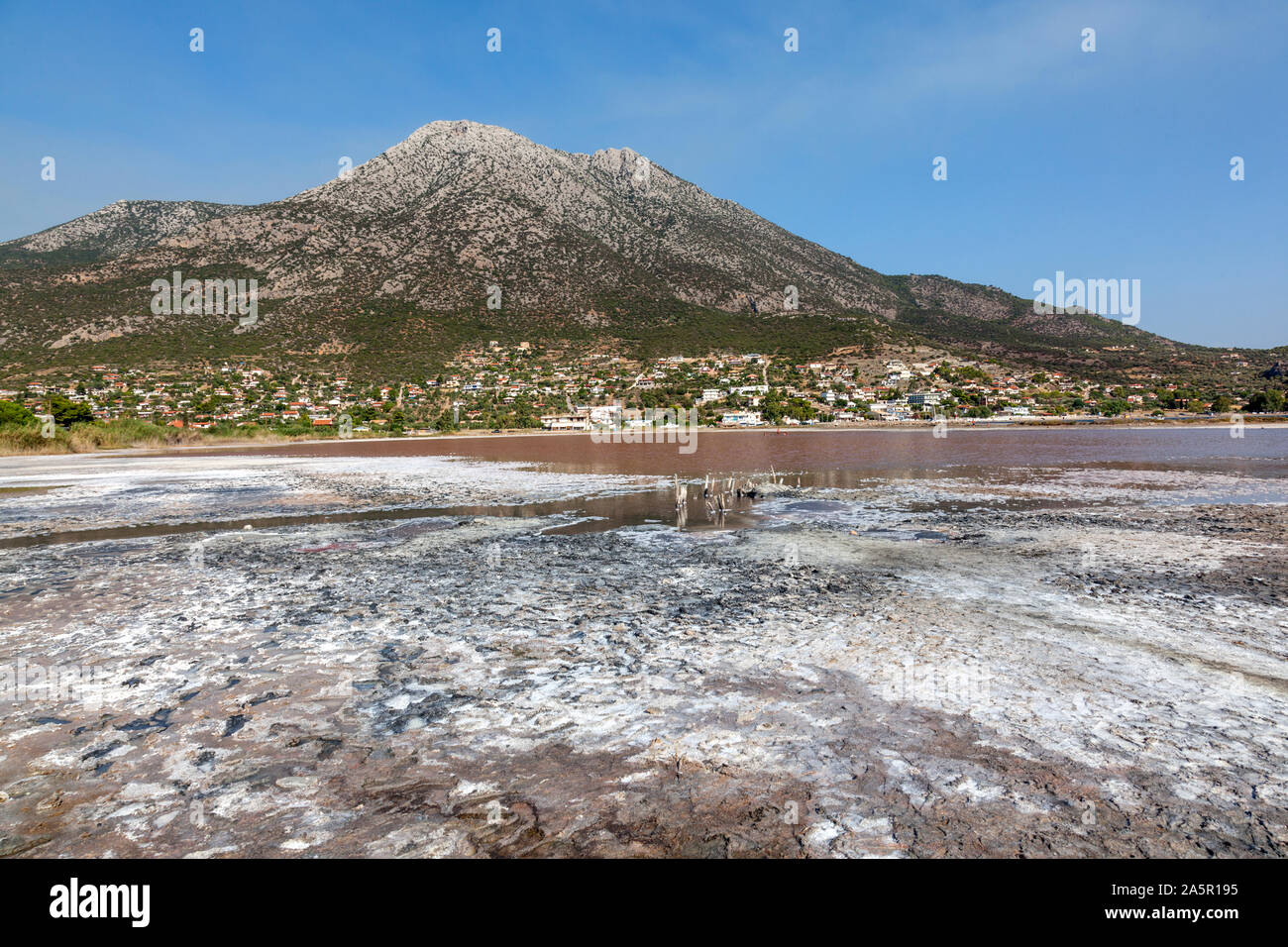 Sea salt lake Aliki, Boeotia,Greece. Stock Photo