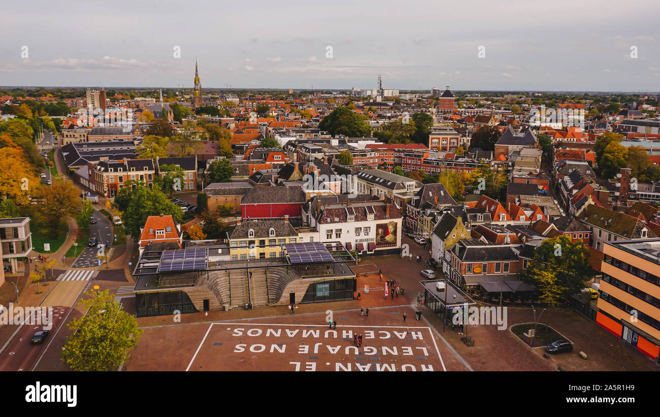 October 19, 2019 : Leeuwarden the capital of the province of Friesland, Netherlands, view from the famous leaning Oldehove tower Stock Photo