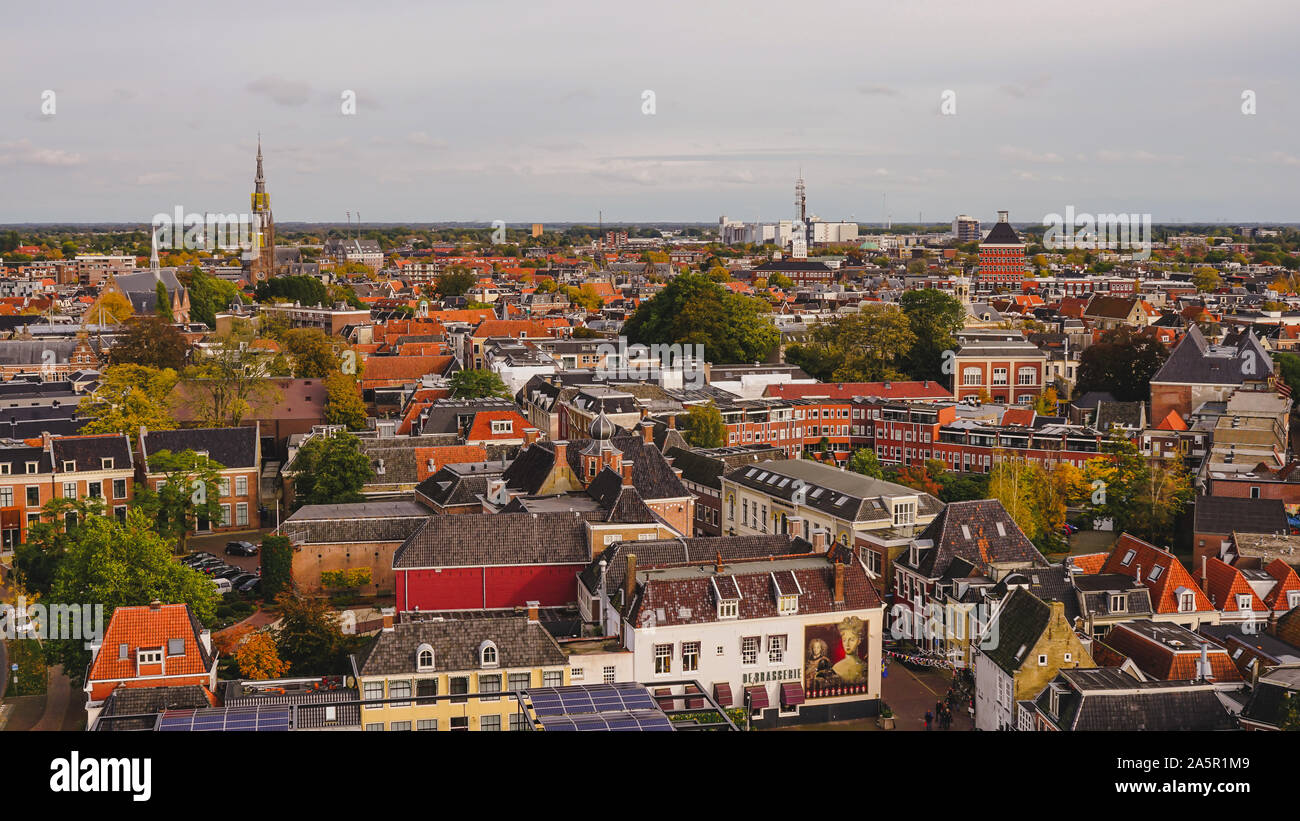 October 19, 2019 : Leeuwarden the capital of the province of Friesland, Netherlands, view from the famous leaning Oldehove tower Stock Photo