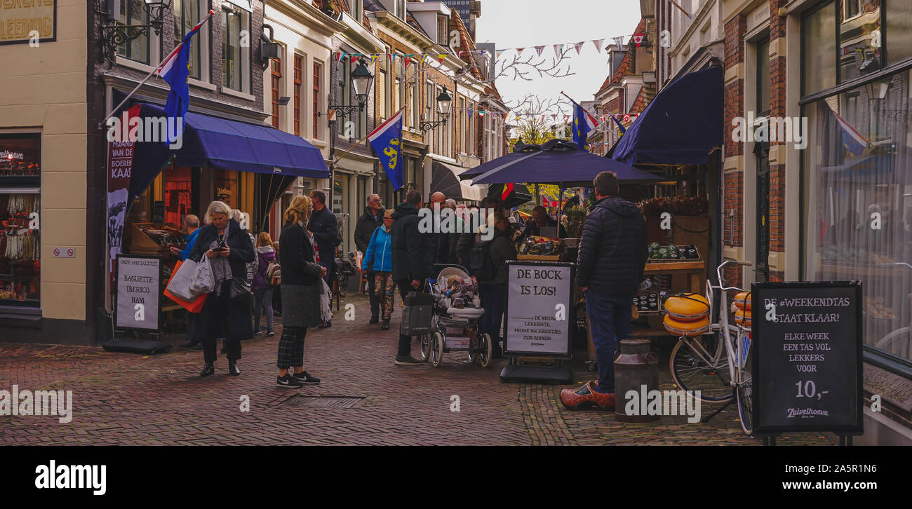Leeuwarden,Netherlands - October 19, 2019 :  Shopping street, 'Kleine Kerkstraat' in Leeuwarden the capital of the province of Friesland, Netherlands Stock Photo