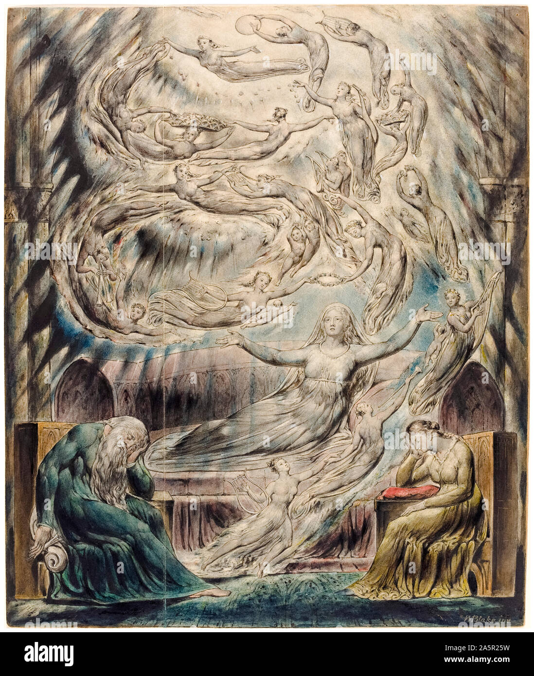 William Blake, Queen Katherine's Dream, watercolour painting over pen