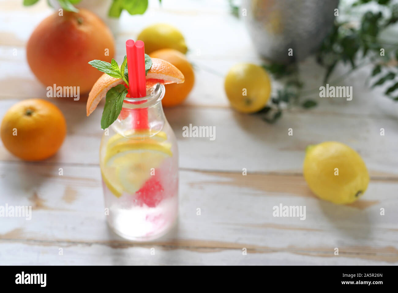 Flavored water, water with grapefruit and lemon Stock Photo Alamy