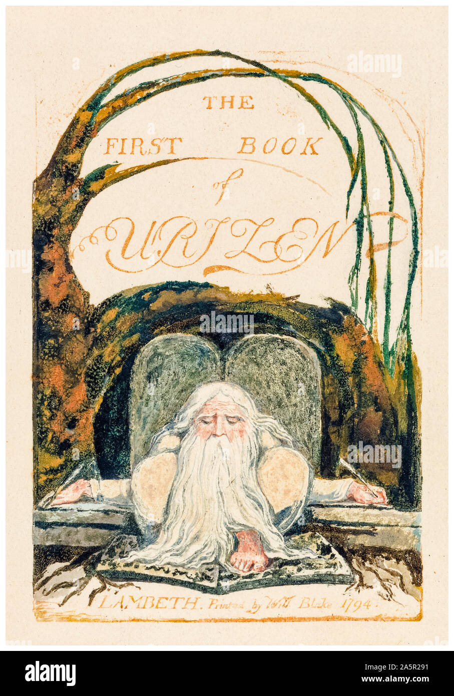 William Blake, The First Book of Urizen, Title Page, painting, relief  etching, hand coloured, illustration, 1794 Stock Photo - Alamy