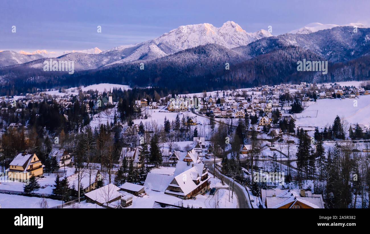Aerial Landscape With Tatra Mountains And Zakopane Winter Scenery Of Aerial Landscape With Tatra Mountains And Zakopane Winter Scenery Of