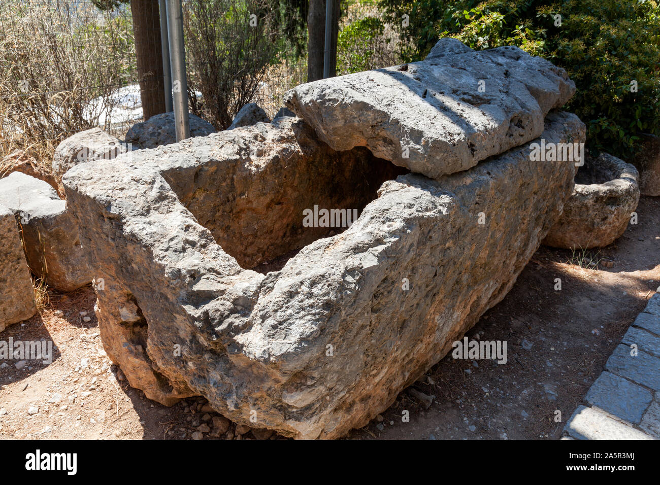 Stone coffin at Delphi Museum, Greece Stock Photo