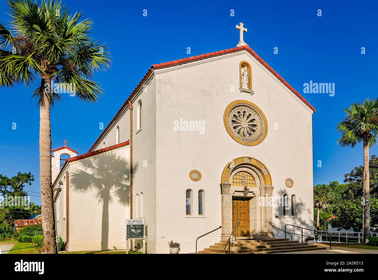 St. Patrick Catholic Church is pictured on a sunny day, Oct. 6, 2019, in Apalachicola, Florida. Stock Photo