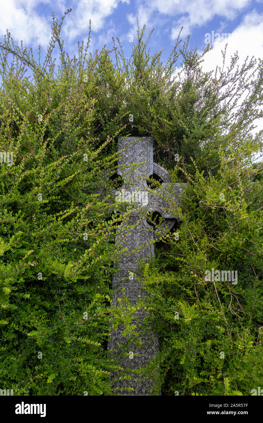 celtic cross in overgrown plant Stock Photo