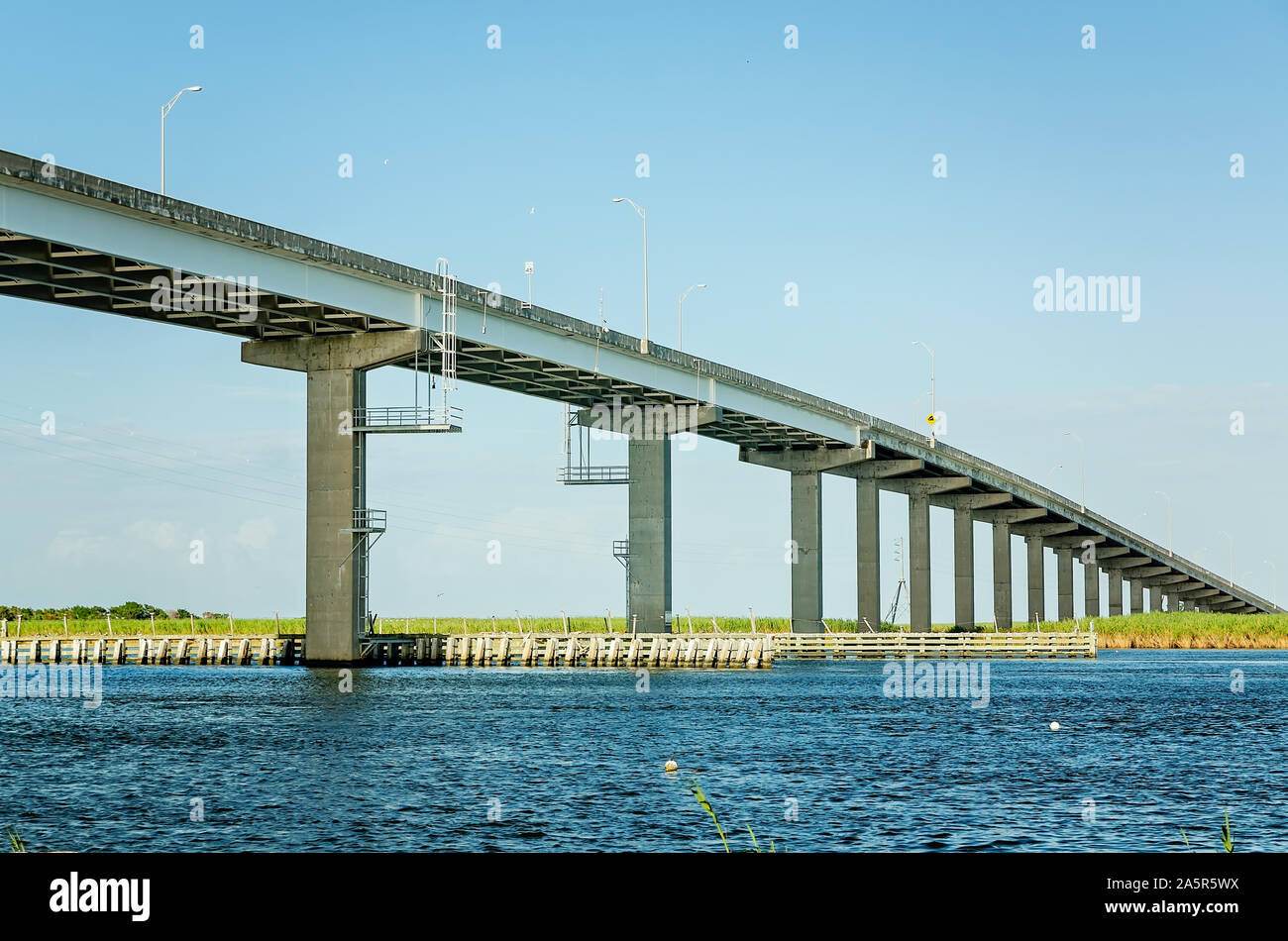 The John Gorrie Bridge crosses Apalachicola Bay, Oct. 6, 2019, in Apalachicola, Florida. Stock Photo
