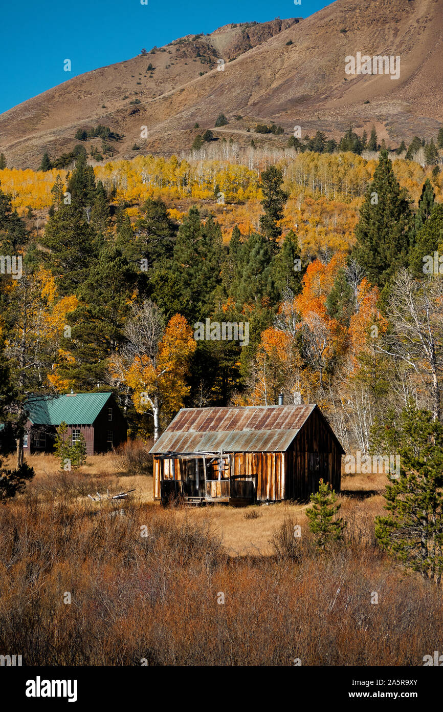 Pioneer Cabin in the Sierra Nevada in Fall. California USA Stock Photo