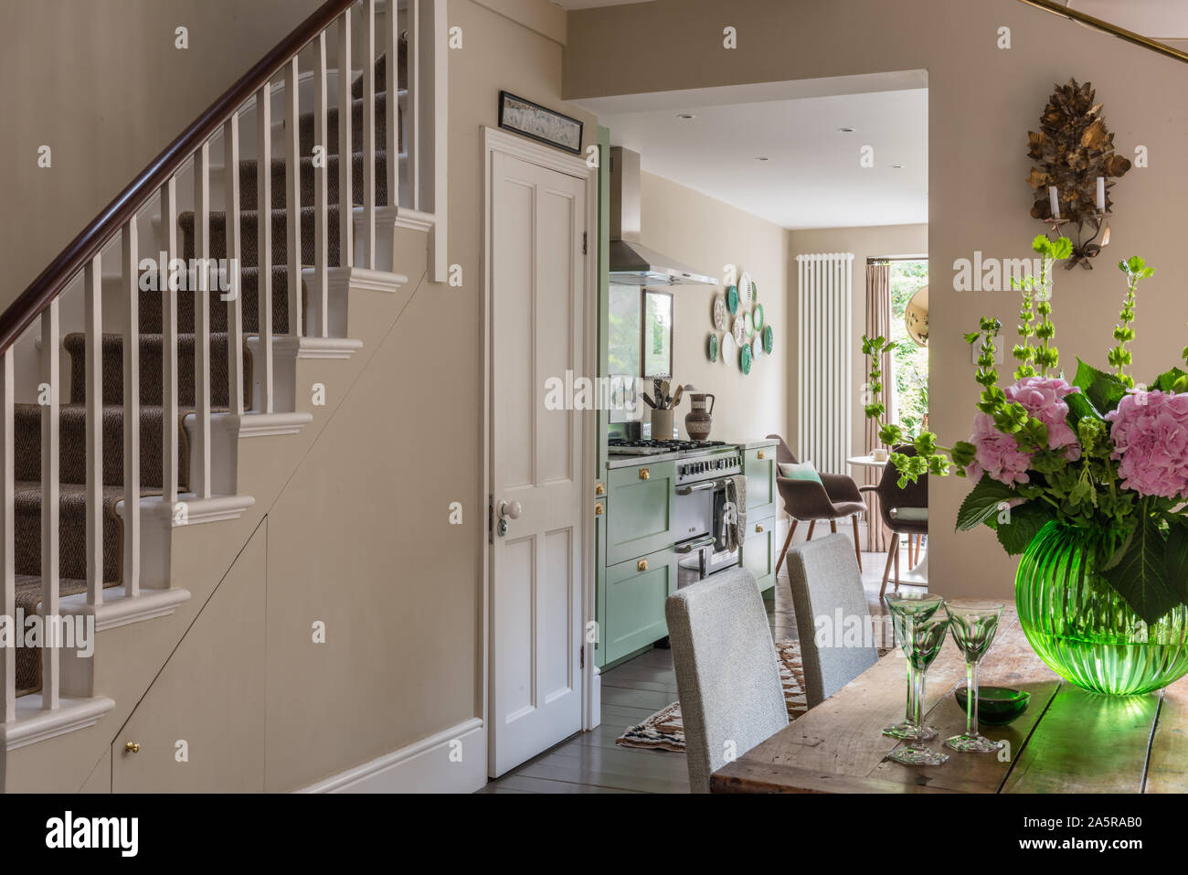 Open Plan Kitchen Dining Room In Victorian Terrace Renovation Stock Photo Alamy