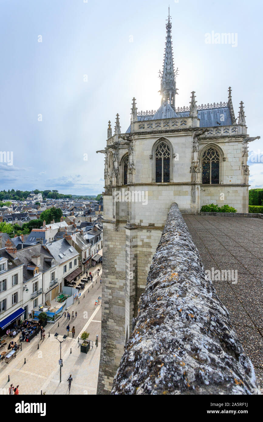 France, Indre et Loire, Loire valley listed as World Heritage by UNESCO, Amboise, Amboise royal castle, Saint Hubert chapel and castle wall // France, Stock Photo
