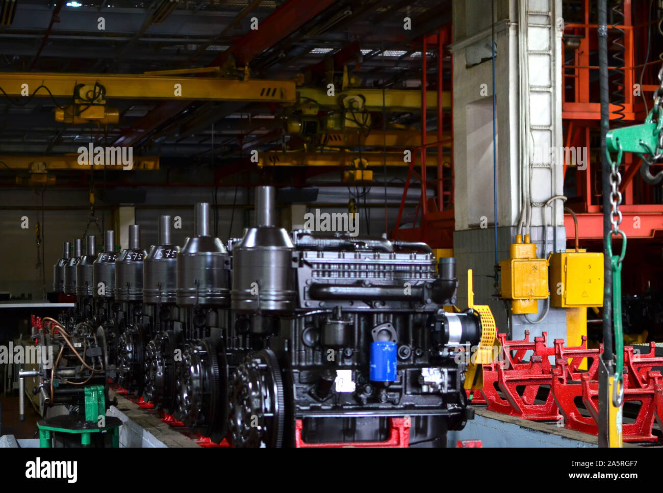 New engines for trucks and tractors on an industrial factory assembly ...