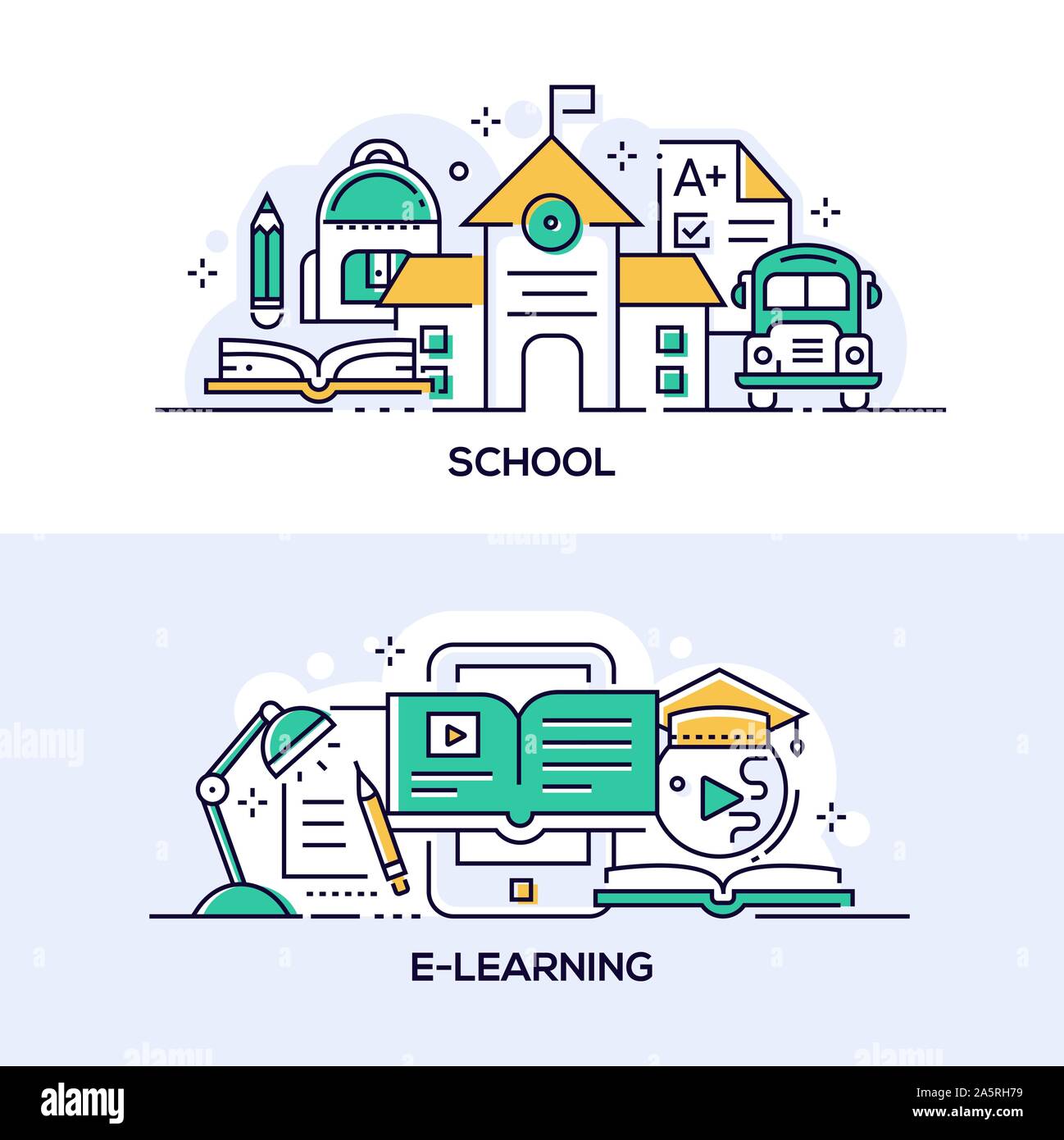 Education and studying linear banner templates set Stock Vector