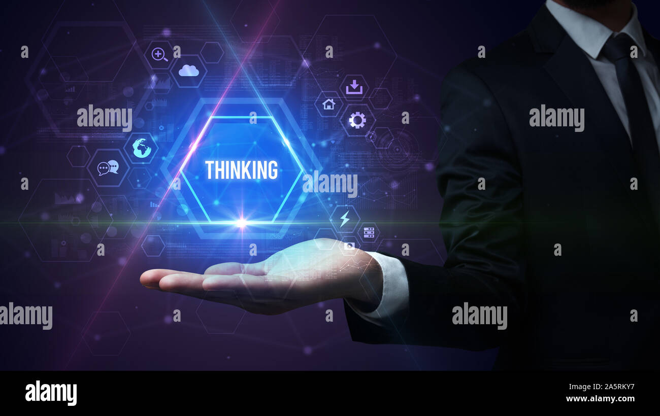 Man hand holding THINKING inscription, social media concept Stock Photo ...